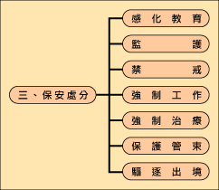 刑事執行業務流程圖 三、保安處分，分為感化教育、監護...等7類
